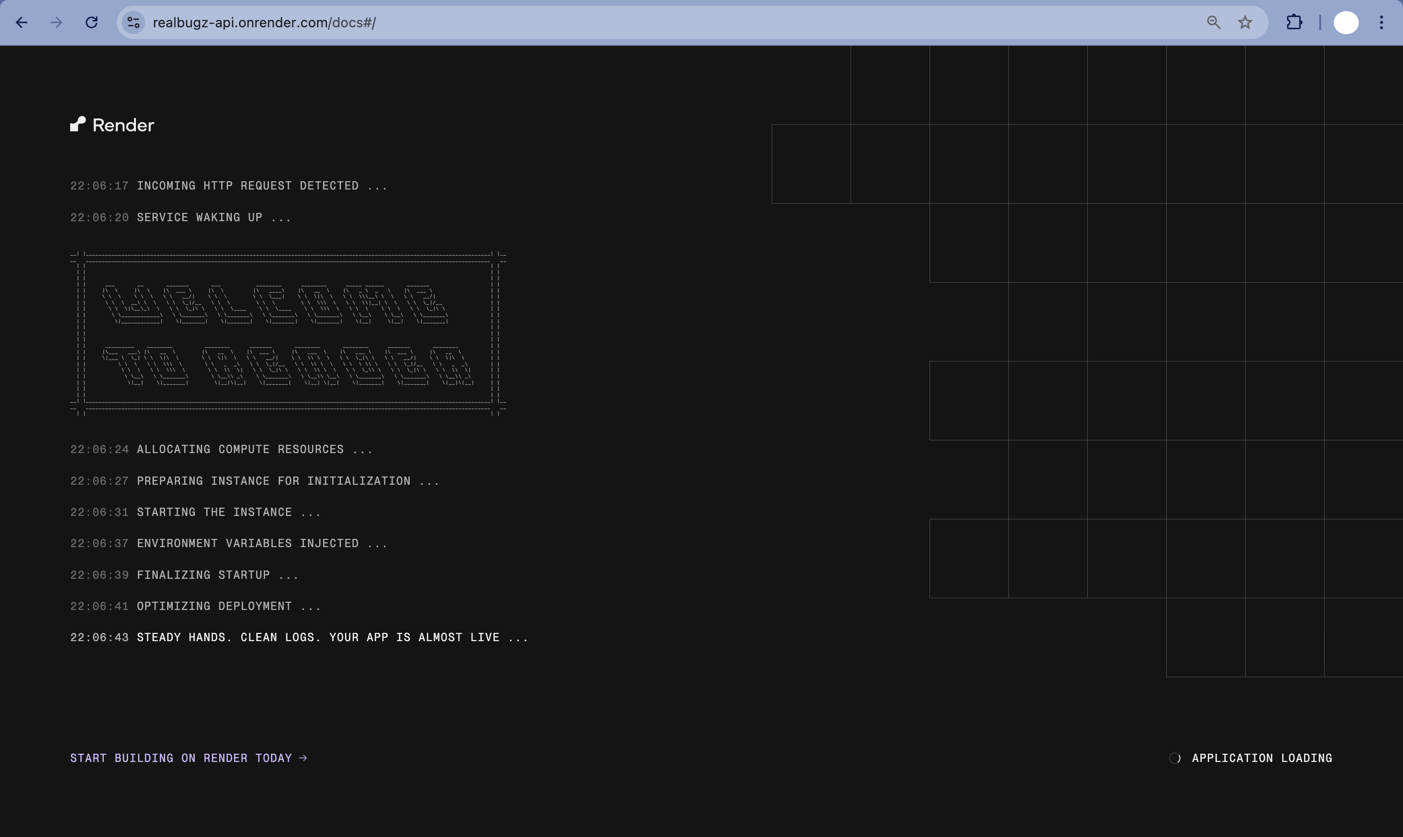Loading Eldoria API documentation screen